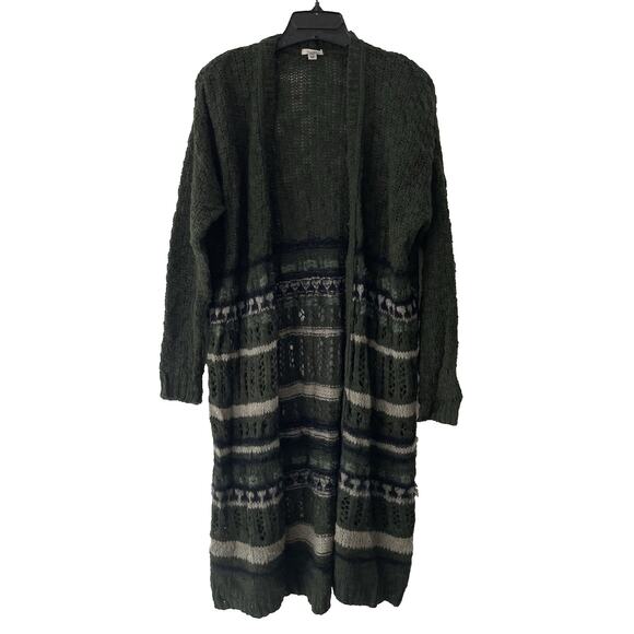 Cottagecore Forest Fairy Long Cardigan XS Green Stripe Knit Boho Festival Grunge - Picture 1 of 7